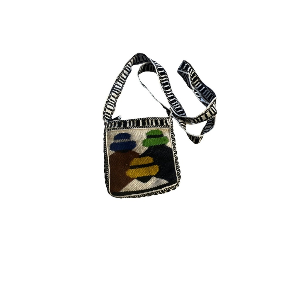ECUADOR HAND WOVEN WOOL SMALL MINI PURSE BAG CROSSBODY WITH ZIPPER 5" X 5"